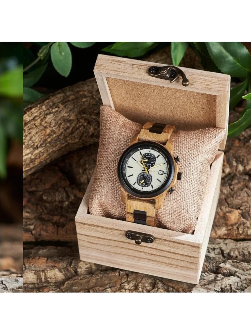 Men's Beige Analog Quartz Ultra-Light Luminous Chronograph Casual Wooden Watch